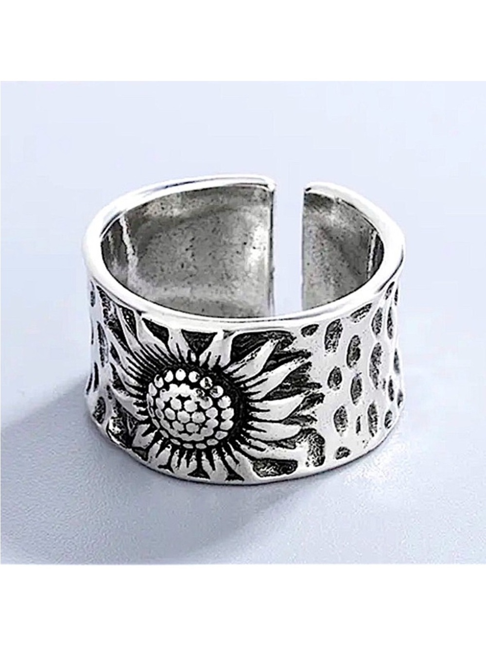 Sterling Silver Sunflower Adjustable Resizable Band Minimalist Ring New